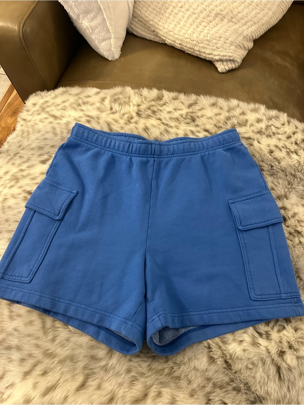 TNA COZY BOYFRIEND FLEECE Blue Cargo Pocket Women's Shorts
